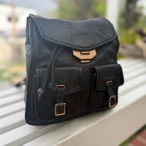 rag & bone Black Leather Backpack with Gold-Tone Hardware